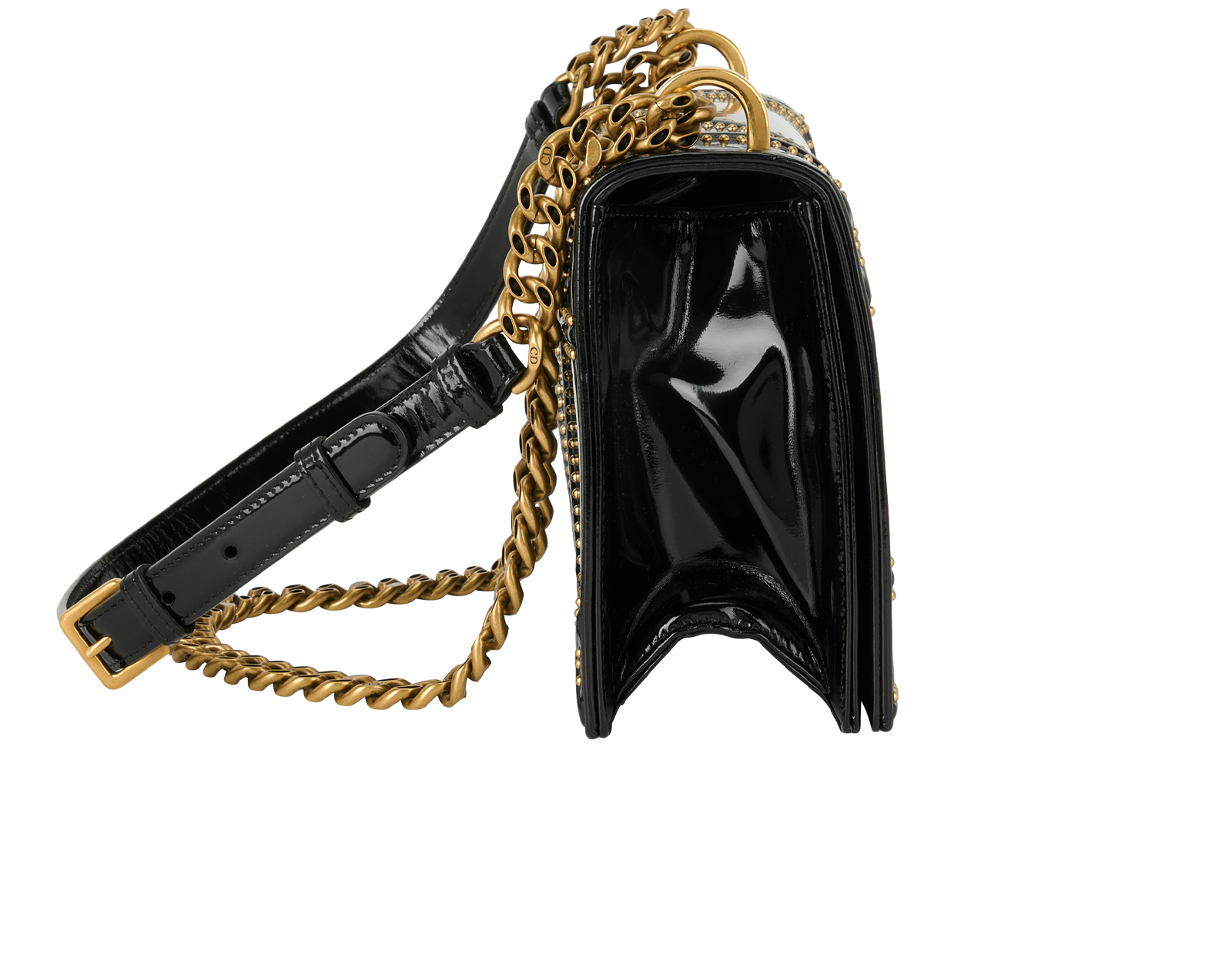 Medium Studded Diorama, &pound;1,900, Handbags, Black, Patent Leather, Side view